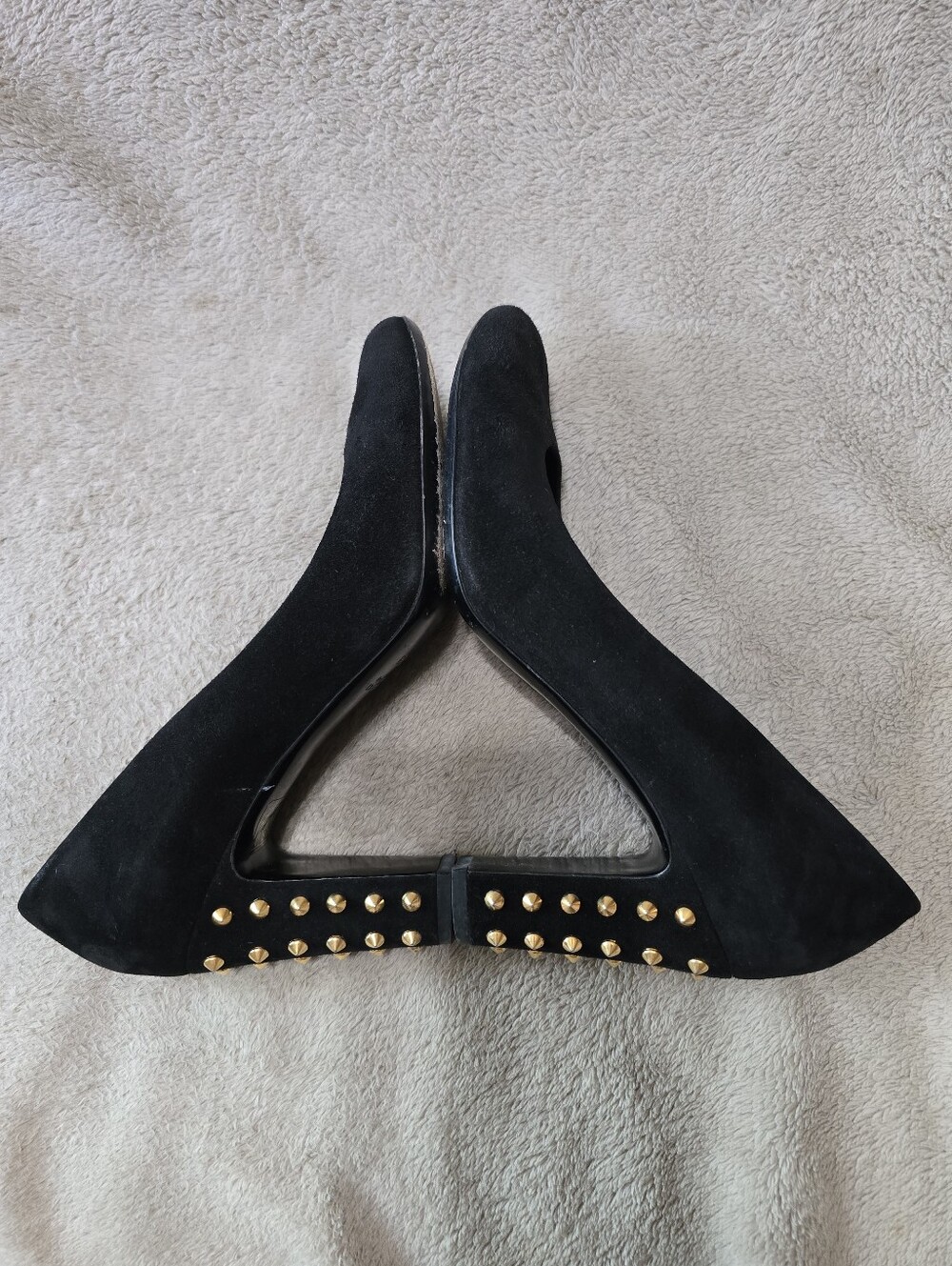 Gucci Jacquelyne Black Suede Gold Studded Block Heel Round Toe Pumps Size 39 - Picture 13 of 15
